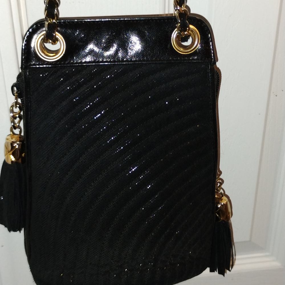 Chic Black Crossbody Bag with Gold Accents